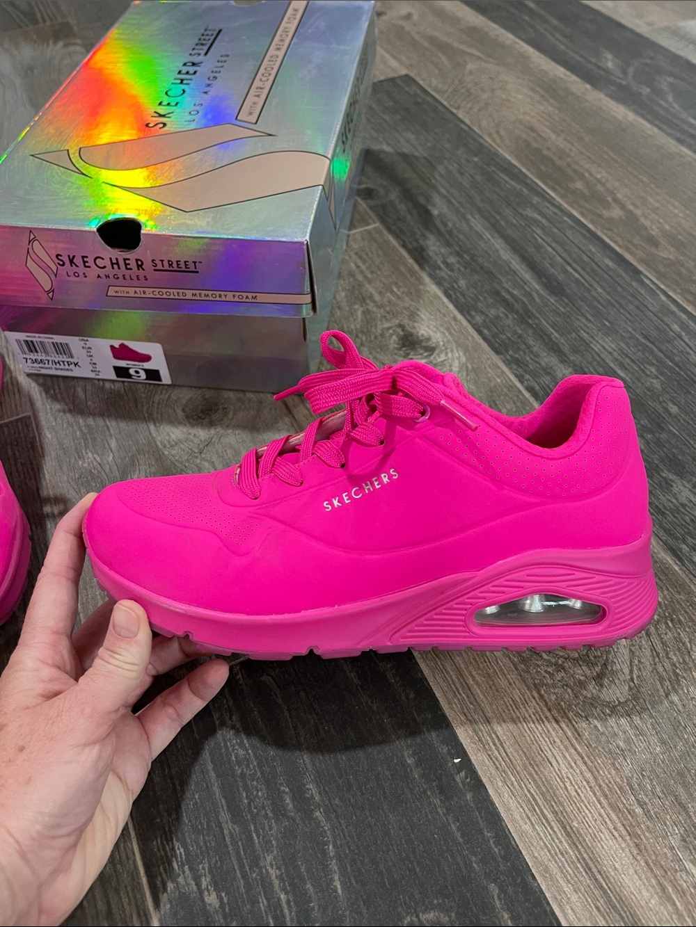 Skechers Women’s Neon Pink Lace-Up Athletic Sneakers - Picture 2 of 4